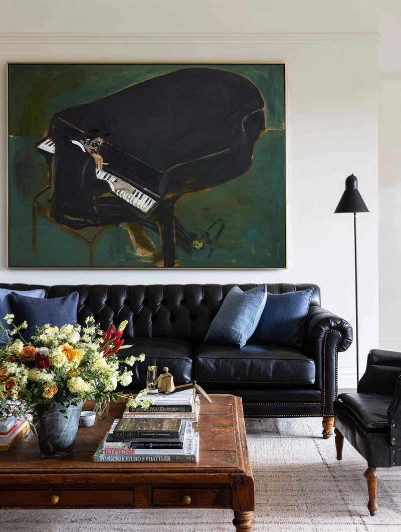 Handmade Green Piano Canvas – Abstract Oil Artwork for Home Decor | ArtExplore