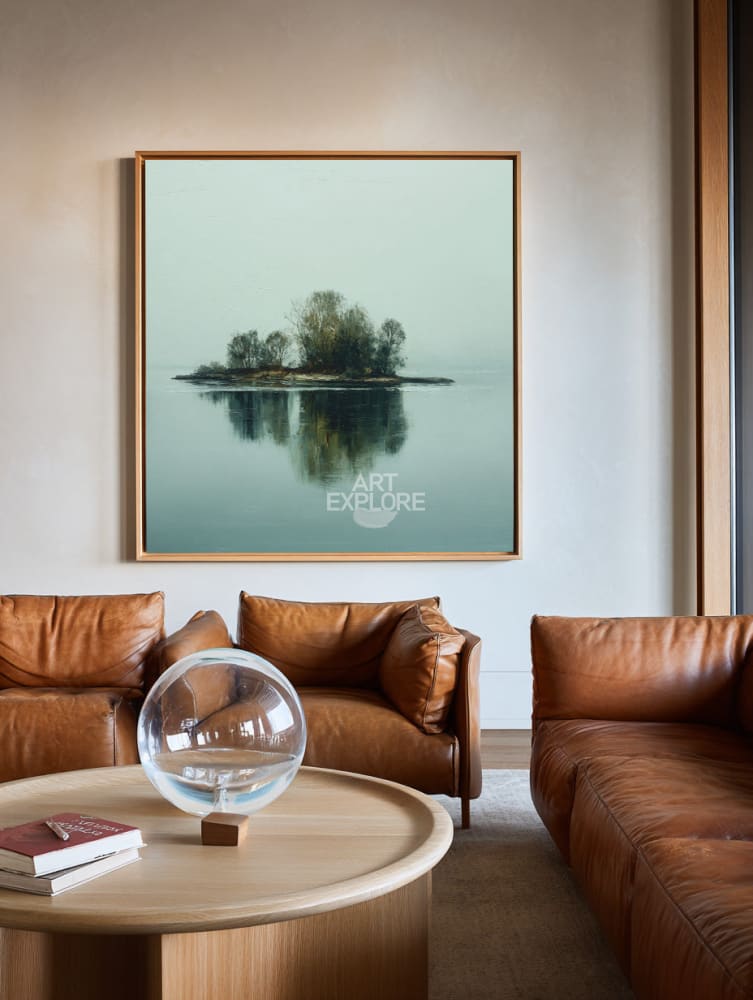 Modern Green Lake Reflection Painting | Large Handmade Landscape ArtExplore