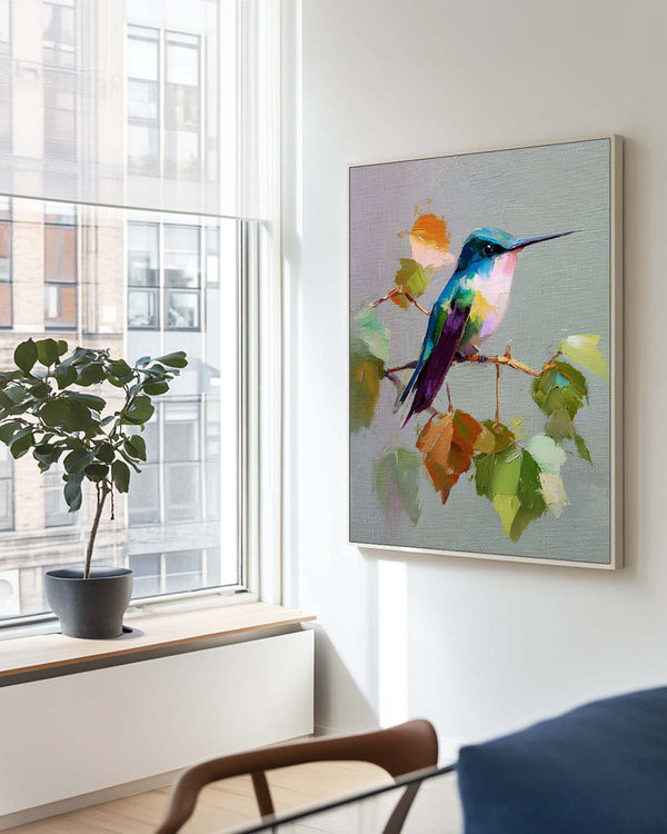 Handmade Hummingbird Oil Painting | Textured Bird Wall Art for Modern Interiors | ArtExplore