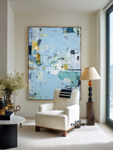 Handmade Large Abstract Art in Blue, Vertical Minimalist Canvas for Home Interiors – ArtExplore