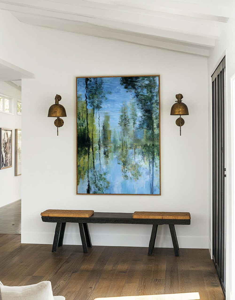 Handmade Large Wall Decor – Vertical Blue Green Scenery Oil Painting by ArtExplore