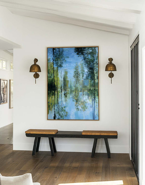 Handmade Large Wall Decor – Vertical Blue Green Scenery Oil Painting by ArtExplore