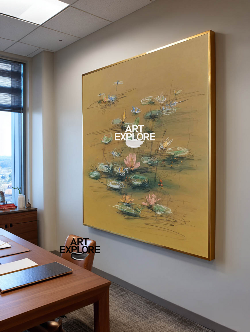 Handmade Lotus Wall Art | Modern Brown Canvas for Lounge | ArtExplore