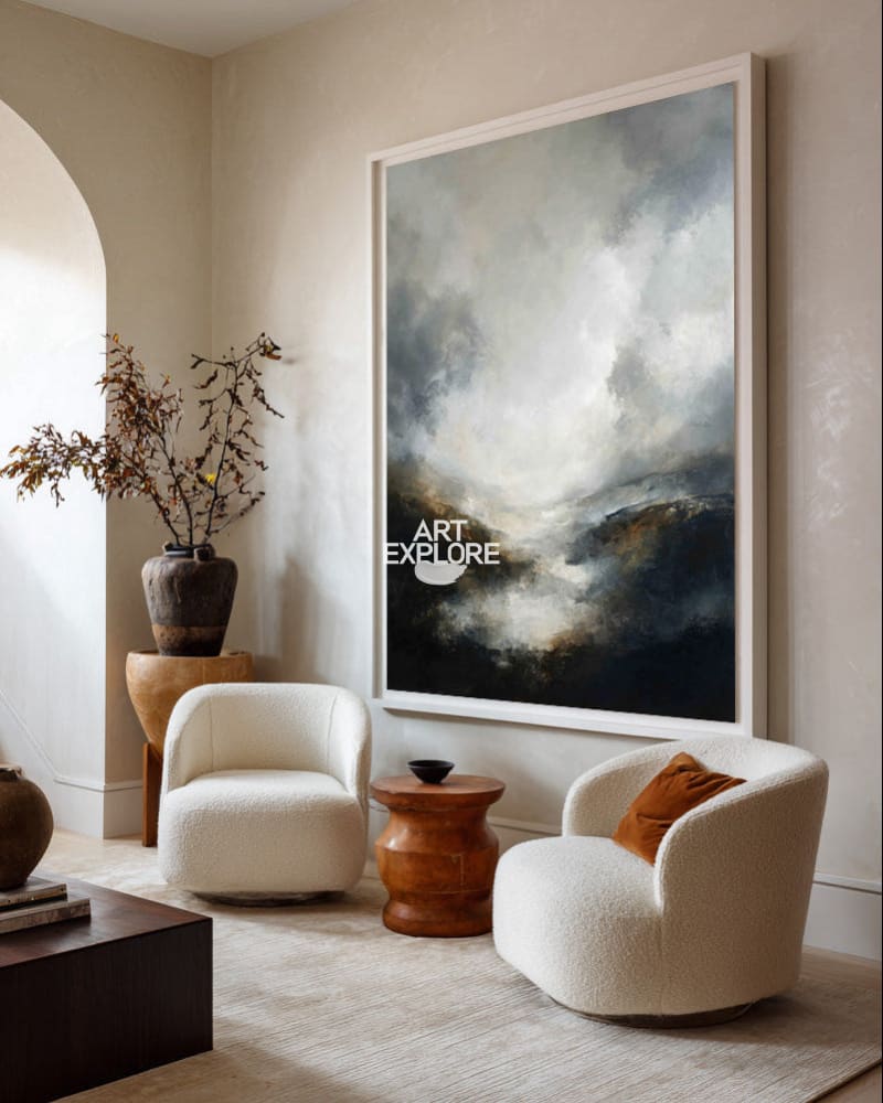 Handmade Luxury Textured Landscape Art | Black & White Canvas Art | ArtExplore