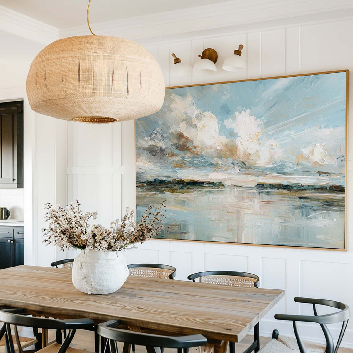 Handmade Minimalist Blue Horizon Painting, Ideal for Office & Dining Walls – ArtExplore