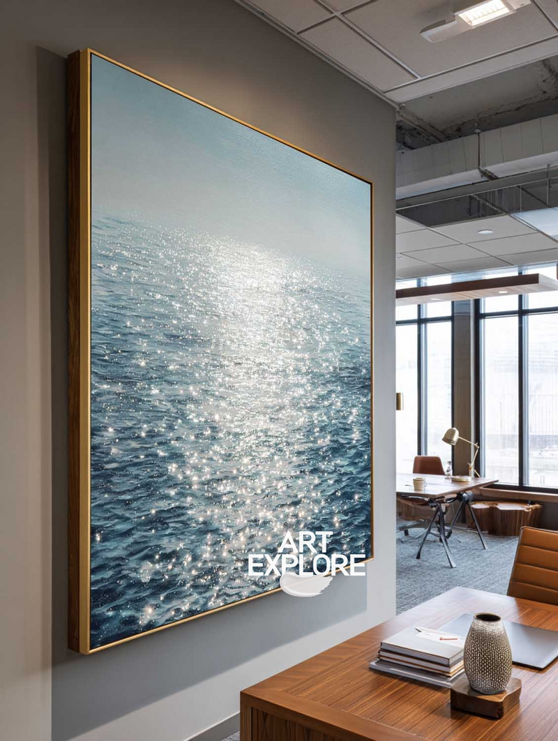 Handmade Minimalist Blue Ocean Wall Art for Dining & Lounge - ArtExplore
