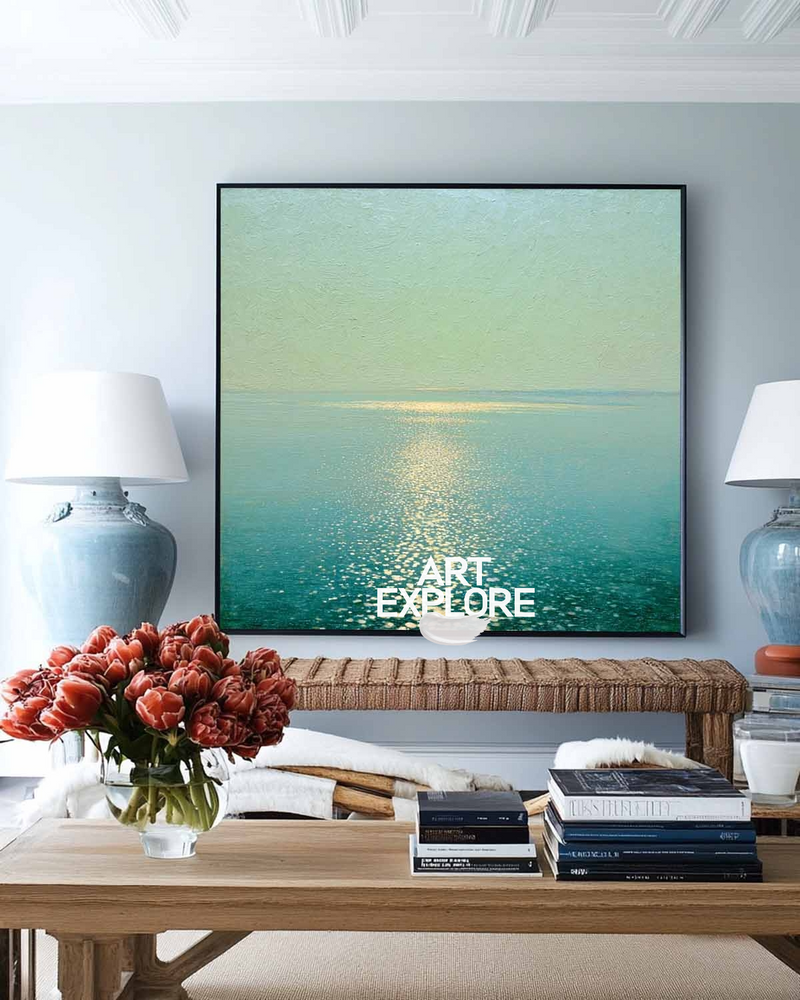 Handmade Minimalist Ocean View Painting Large Canvas Art | ArtExplore