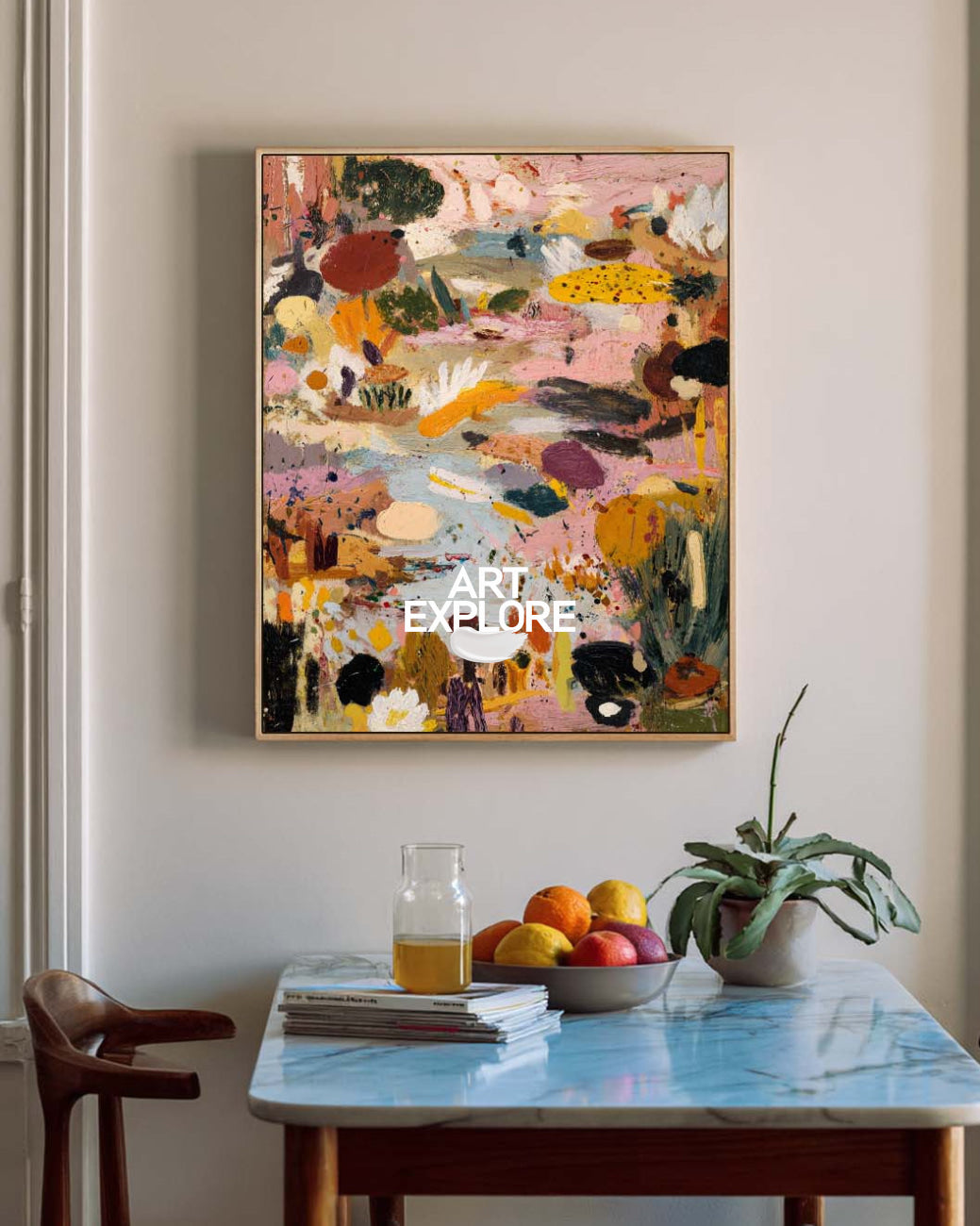 Handmade Minimalist Pink Canvas Art, Textured Garden Landscape for Large Space ArtExplore
