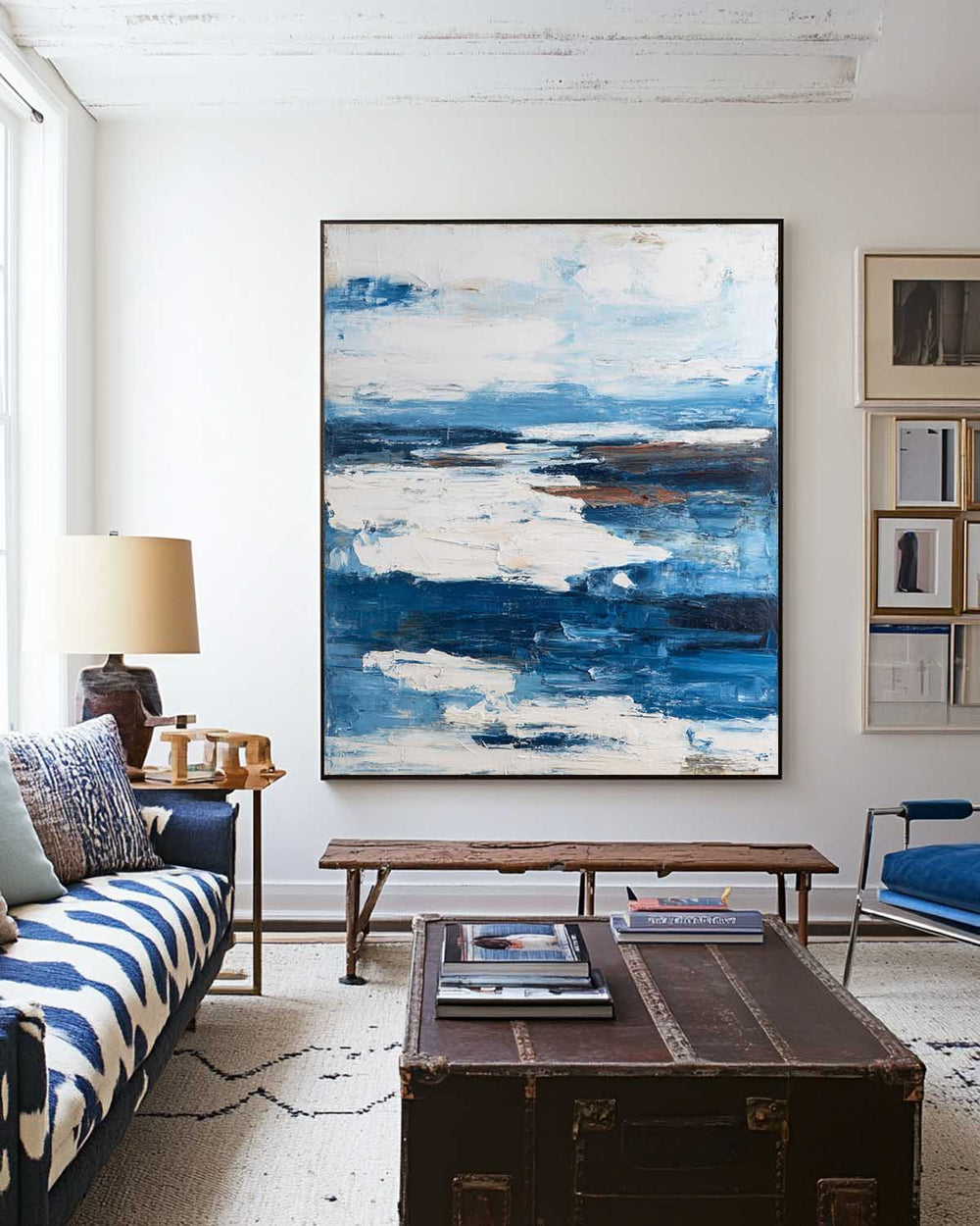 Handmade Modern Blue Abstract Oil Painting – Large Vertical Art for Home & Office Decor | ArtExplore