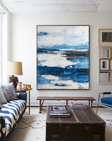 Handmade Modern Blue Abstract Oil Painting – Large Vertical Art for Home & Office Decor | ArtExplore