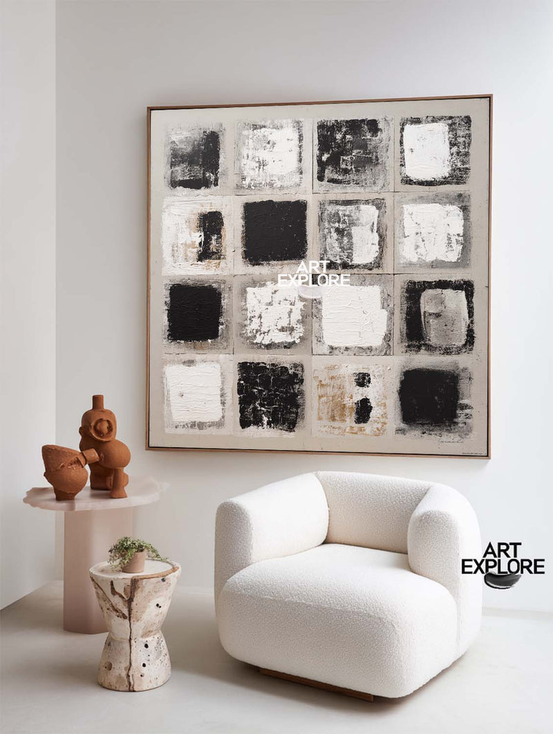 Handmade Modern Texture Artwork for Lounge & Office | Black & White | ArtExplore