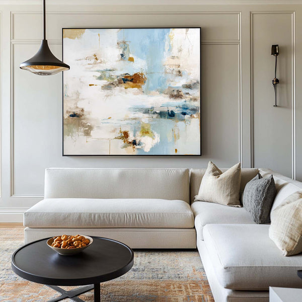 Handmade Modern Wall Art – Large Blue Abstract Scenery for Living Room | ArtExplore