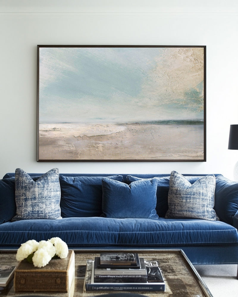 Handmade Ocean View Oil Painting | Neutral Textured Home Decor | ArtExplore