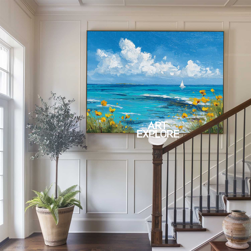 Handmade Ocean View Painting in Blue for Big Wall Home Decor – ArtExplore