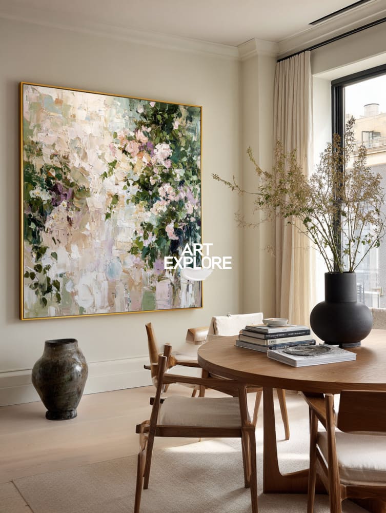 Handmade Palette Knife Floral Art, Large Square Canvas for Decor | ArtExplore