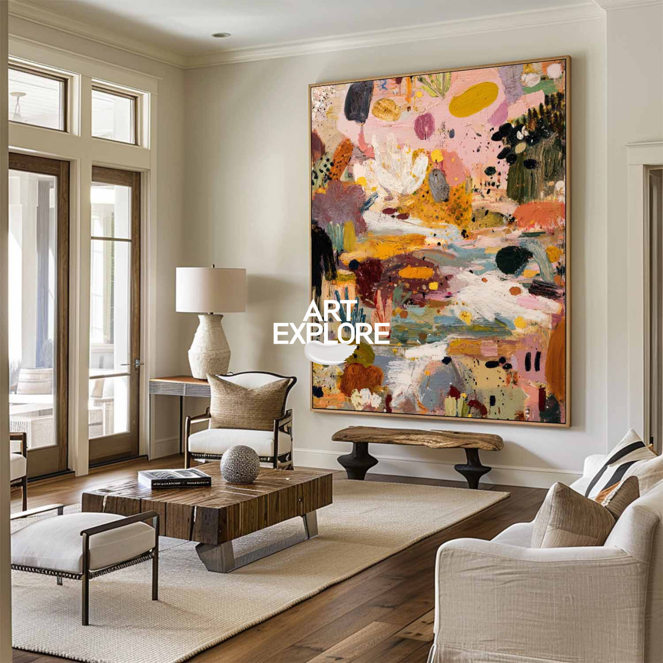 Handmade Pink Abstract Landscape, Large Textured Canvas for Wall Decor ArtExplore