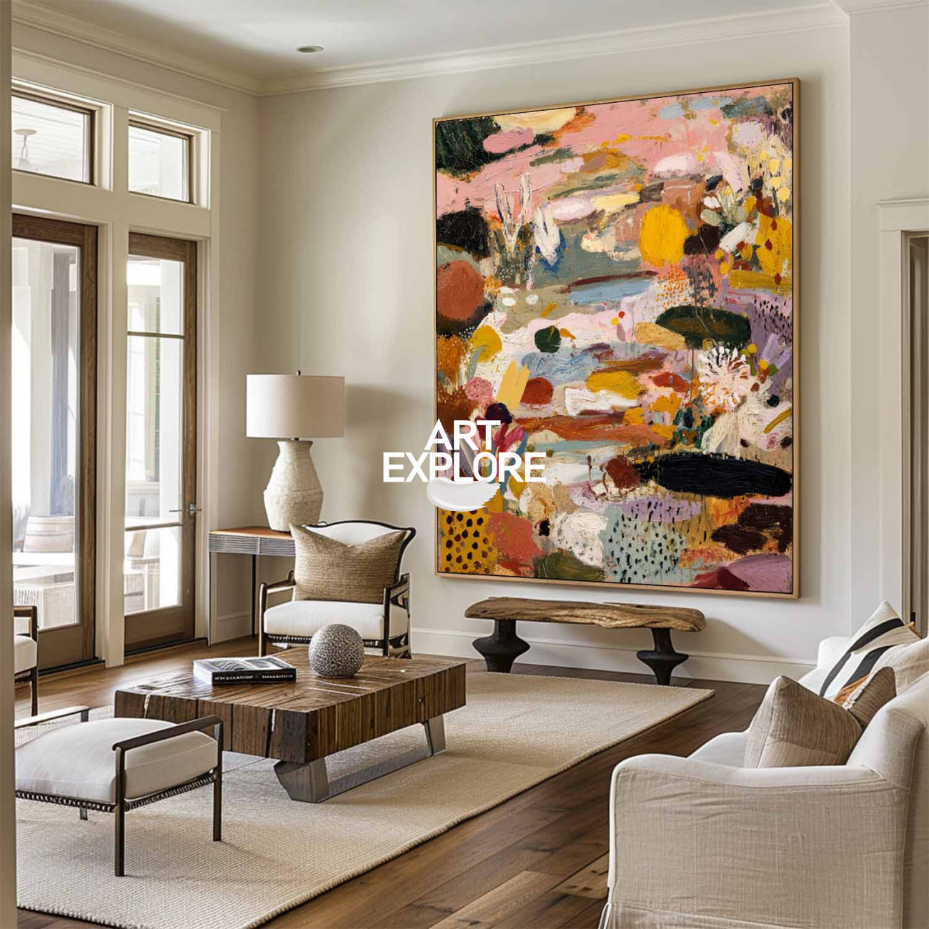 Handmade Pink Abstract Landscape, Large Textured Canvas for Warm Decor ArtExplore