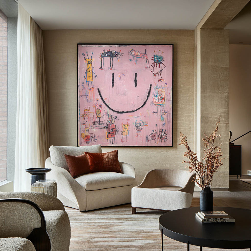 Handmade Pink Graffiti Texture Art – Large Modern Painting for Lounge & Bedroom Decoration – ArtExplore