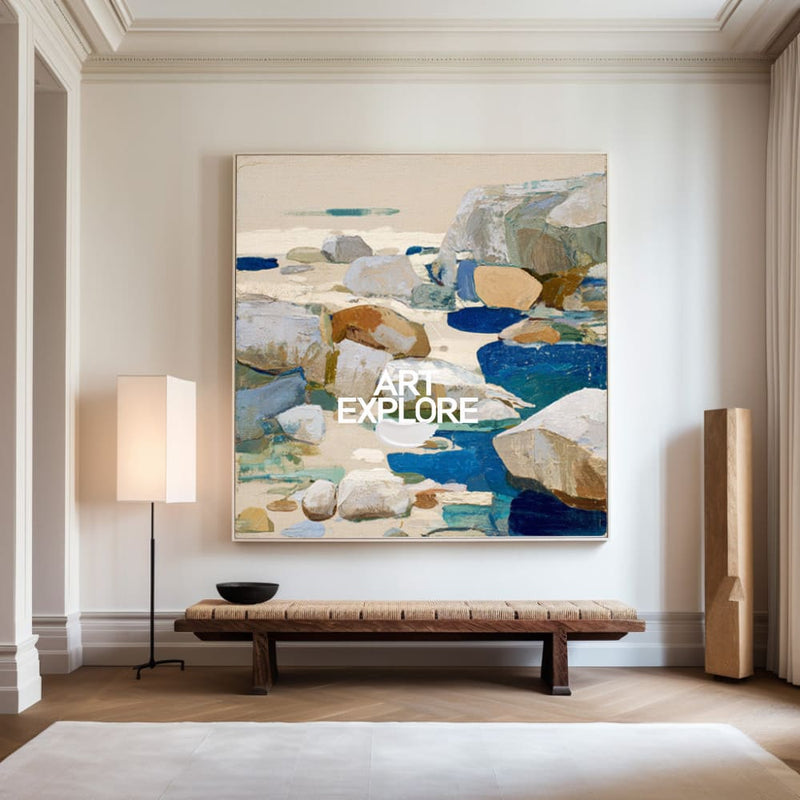 Handmade Rock & Water Landscape Canvas, Rich Texture Art for Large Spaces – ArtExplore