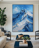 Handmade Snowy Mountain Wall Art | Blue White Impasto Texture Canvas ArtExplore
