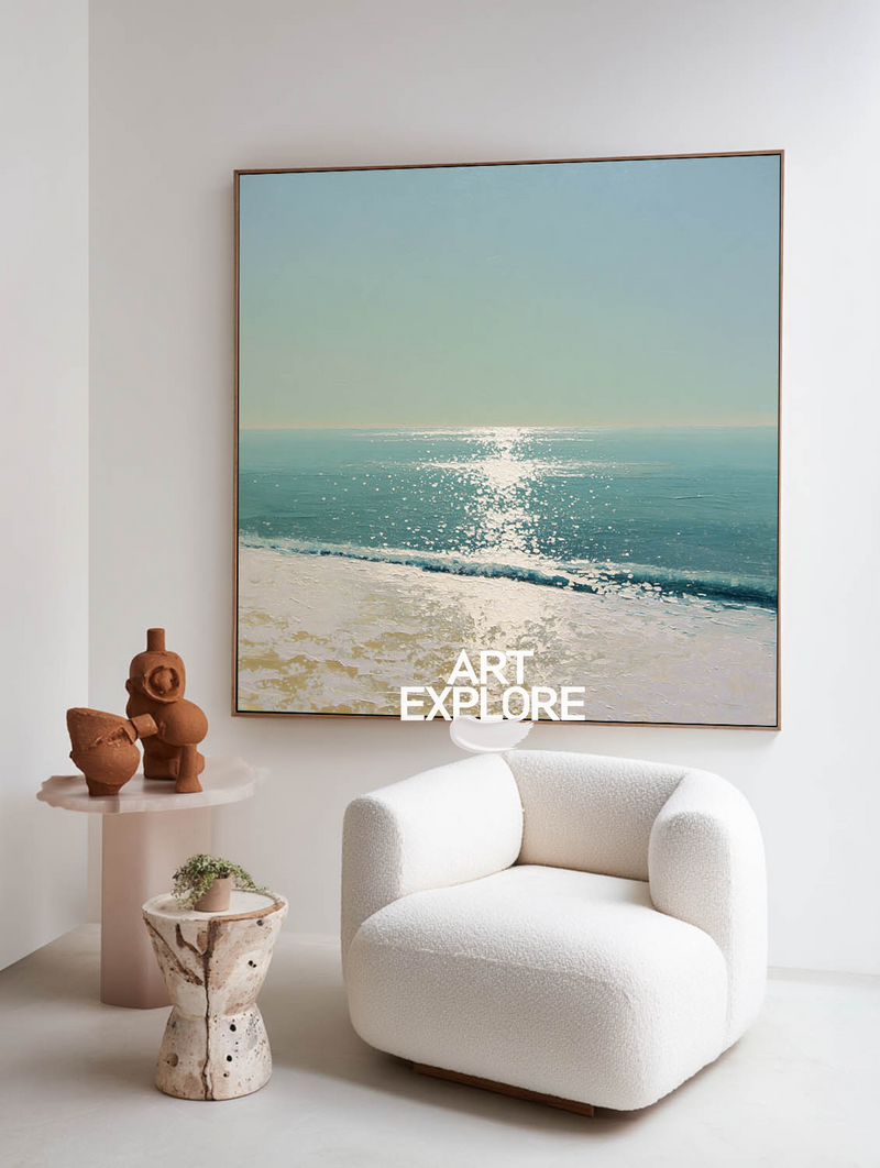 Handmade Square Coastal Oil Painting, Beach Wall Art for Home – ArtExplore