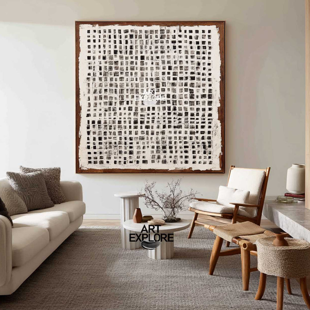 Handmade Square Wabi-Sabi Oil Canvas Painting for Living Room Wall – ArtExplore