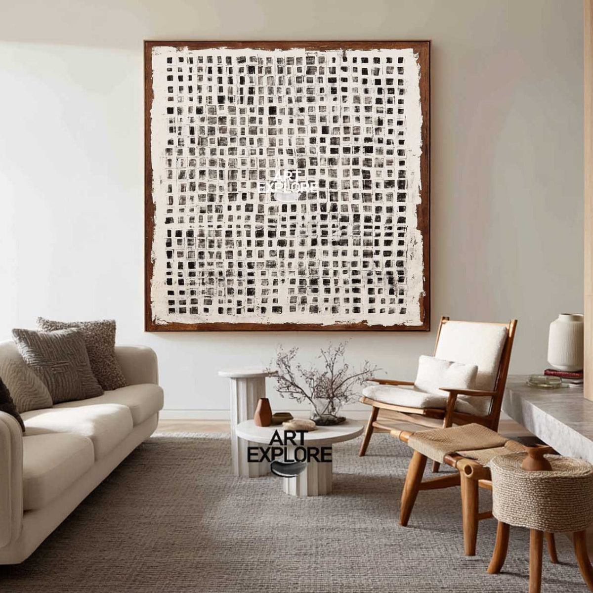 Modern Wabi-Sabi Square Texture Painting for Minimalist Large Wall