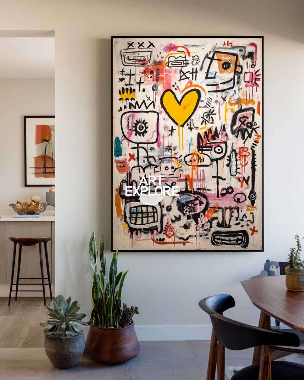 Handmade Textured Abstract Art, Large Vertical Graffiti Oil Painting ArtExplore