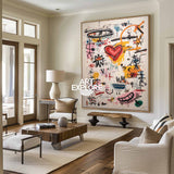 Handmade Textured Abstract Art, Large Vertical Love Graffiti Oil Painting ArtExplore