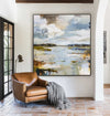 Handmade Textured Blue Landscape – Modern Coastal Wall Art for Living & Bedroom