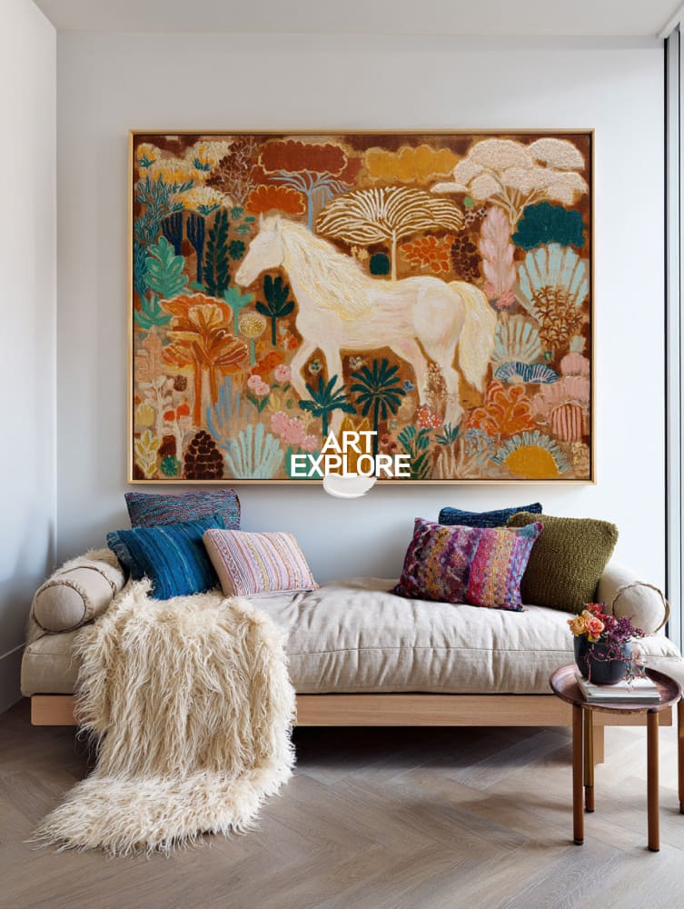 Handmade Textured Pony Painting, Brown Abstract Garden Canvas for Large Spaces – ArtExplore