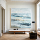 Handmade Textured Sea Wave Landscape Painting Minimalist Blue Canvas ArtExplore