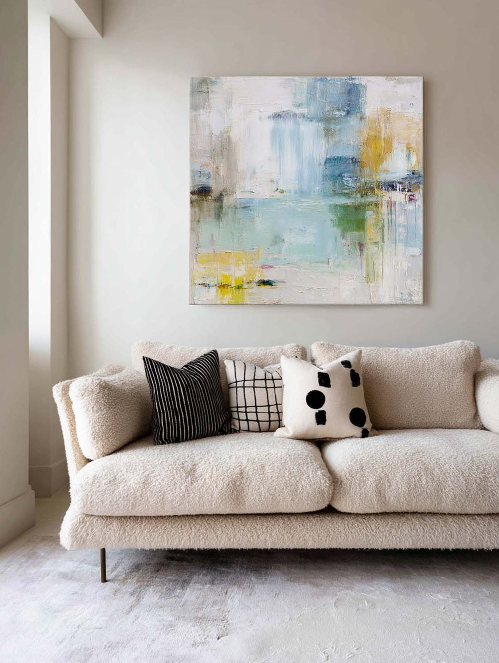 Handmade Tranquil Blue Abstract Painting – Coastal Sky Hues Modern Home Wall Art