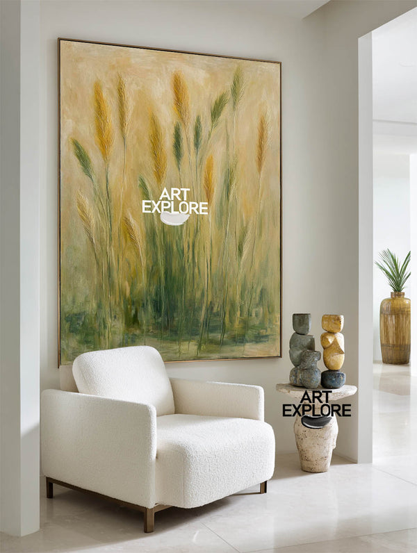 Handmade Vertical Reed Painting | Large Landscape ArtExplore Décor