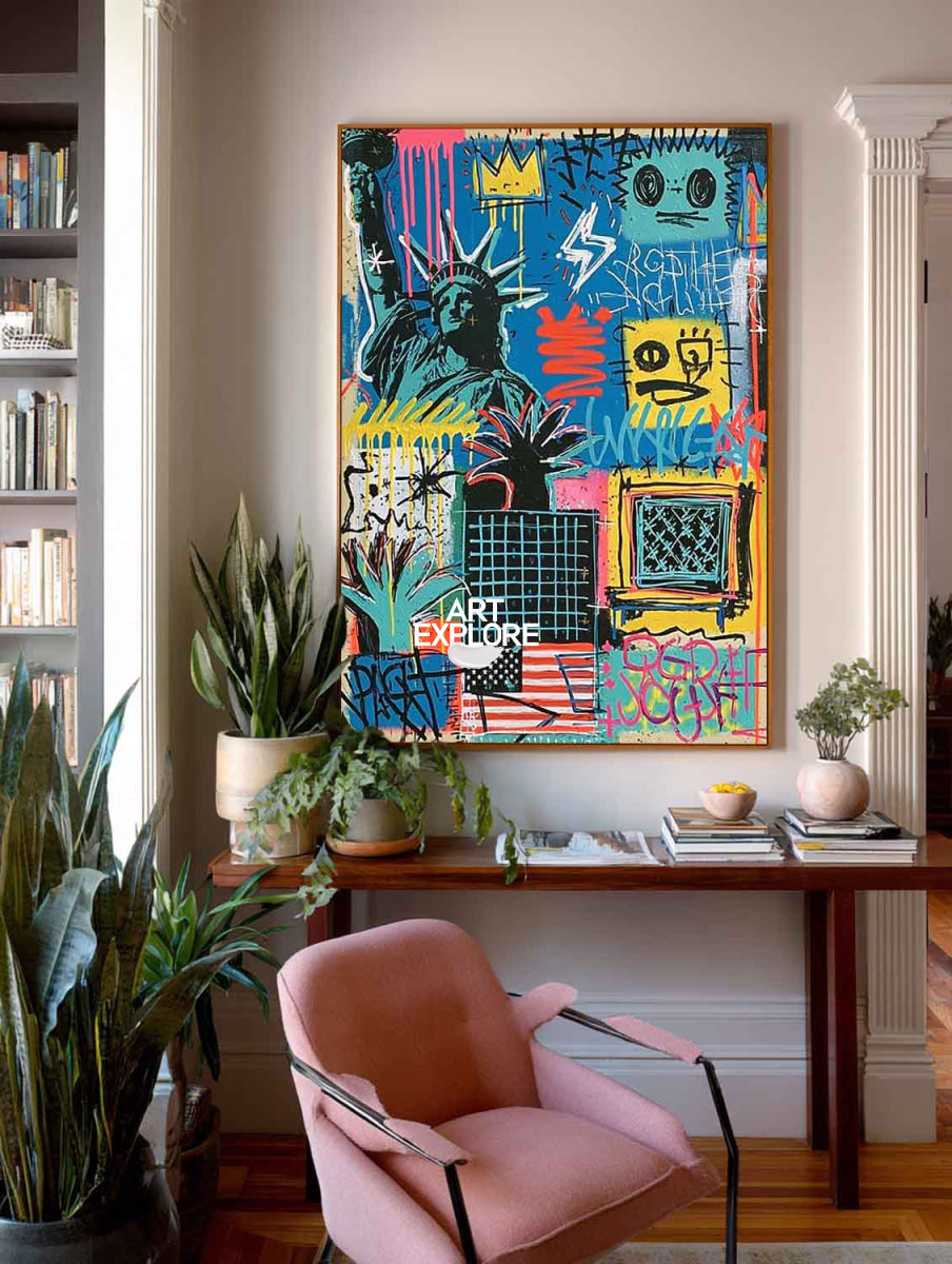 Vibrant Pop Graffiti Wall Art With Urban Symbols For Modern Living Room Decor
