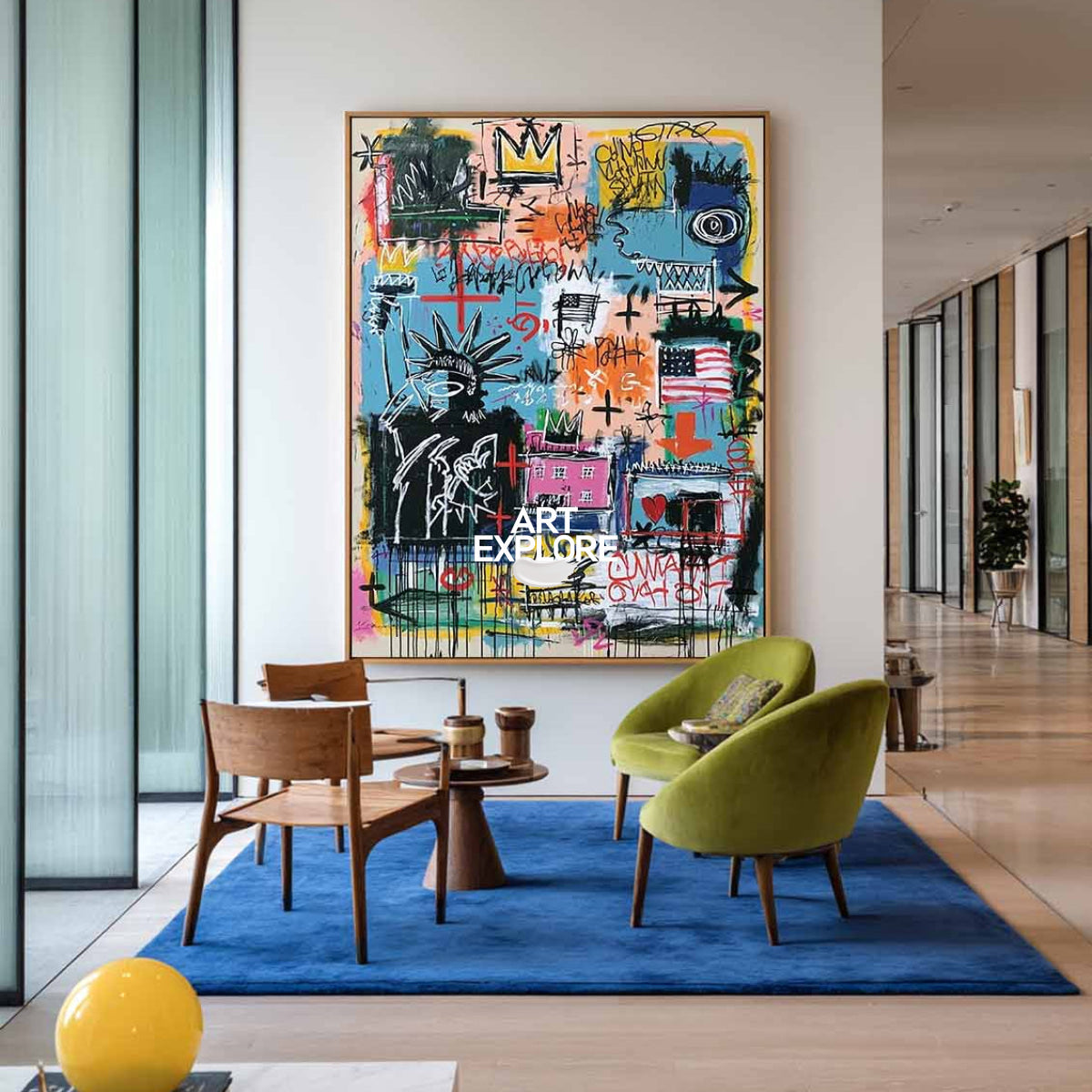 Colorful Abstract Urban Artwork With Statue Of Liberty For Creative Office Wall