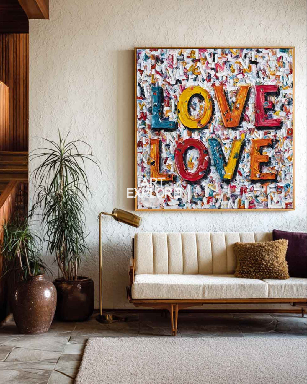 Handpainted Love Canvas Art - Bold Textured Square Oil Painting | ArtExplore