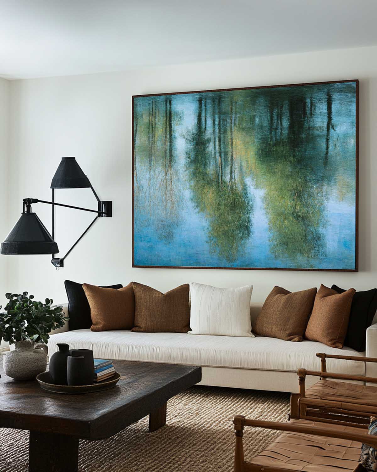 Horizontal Blue Reflection Painting – Minimalist Modern Wall Art for Living Room & Hallway | ArtExplore