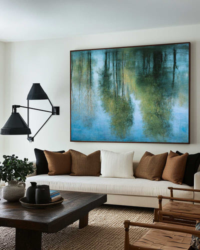 Horizontal Blue Reflection Painting – Minimalist Modern Wall Art for Living Room & Hallway | ArtExplore