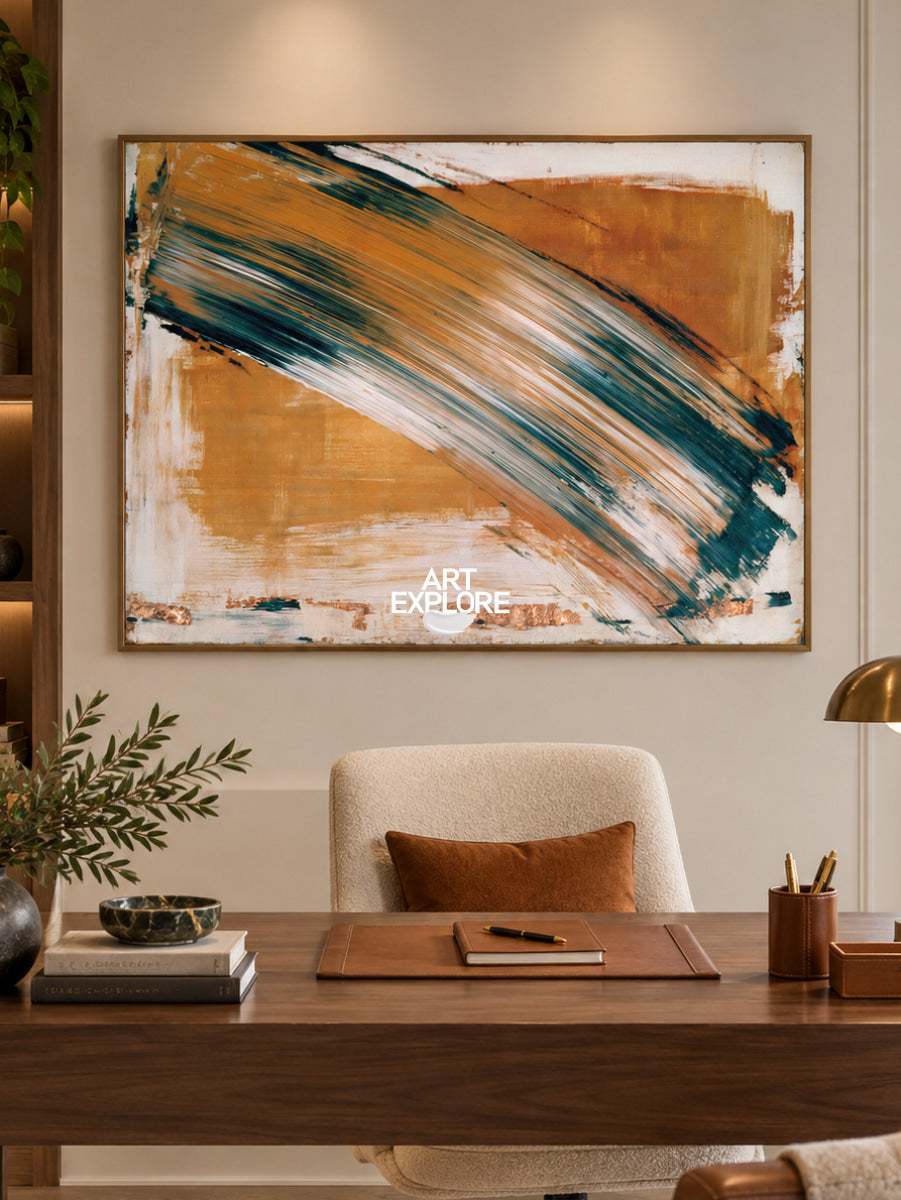 Abstract Orange And Green Canvas Painting Hand-Painted Wall Art