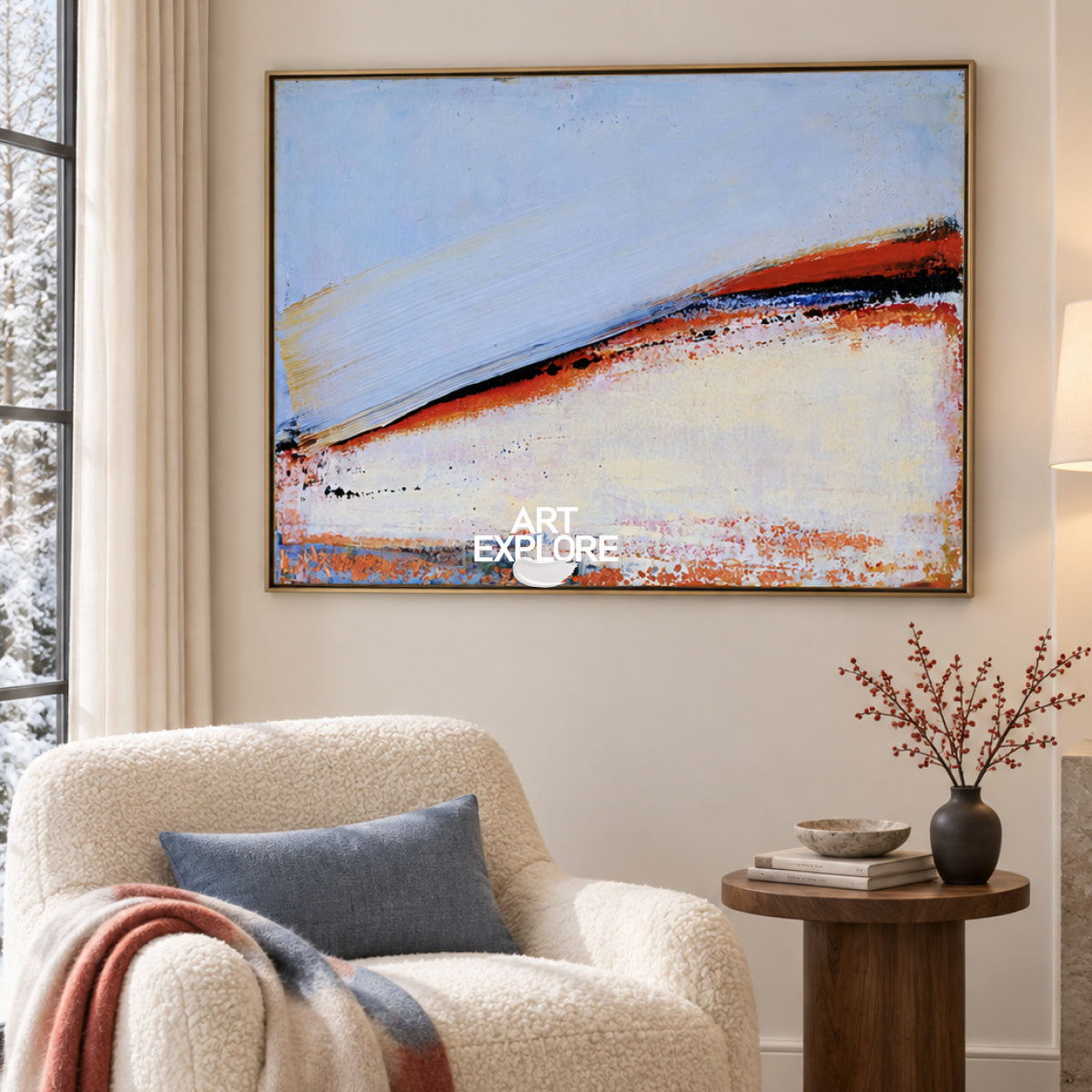 Contemporary Abstract Painting With Textured Blue Red Tones