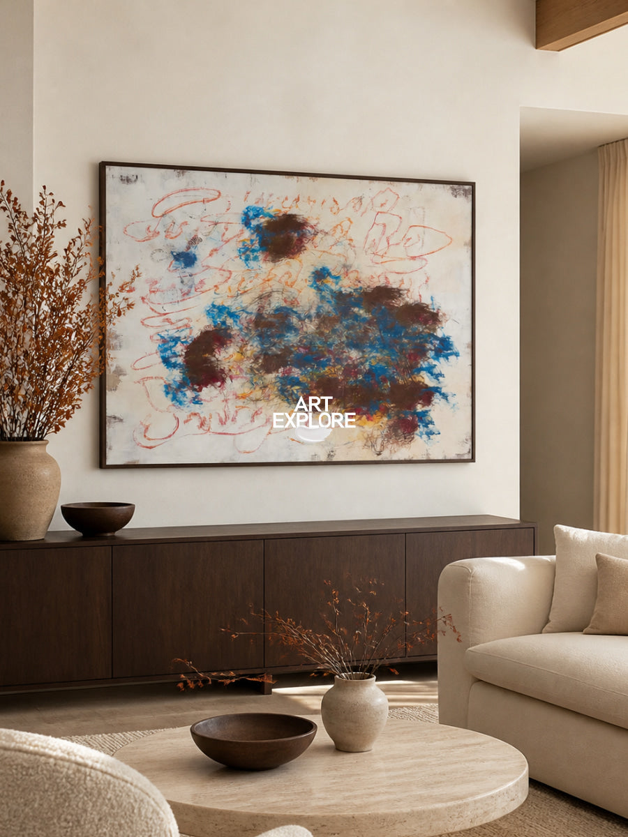 Original Abstract Expressionist Art With Textured Doodle Style Lines