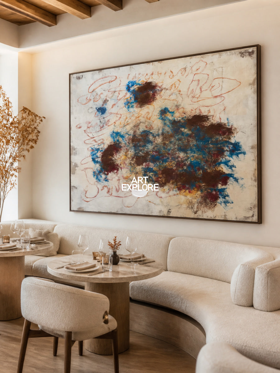Original Abstract Expressionist Art With Textured Doodle Style Lines