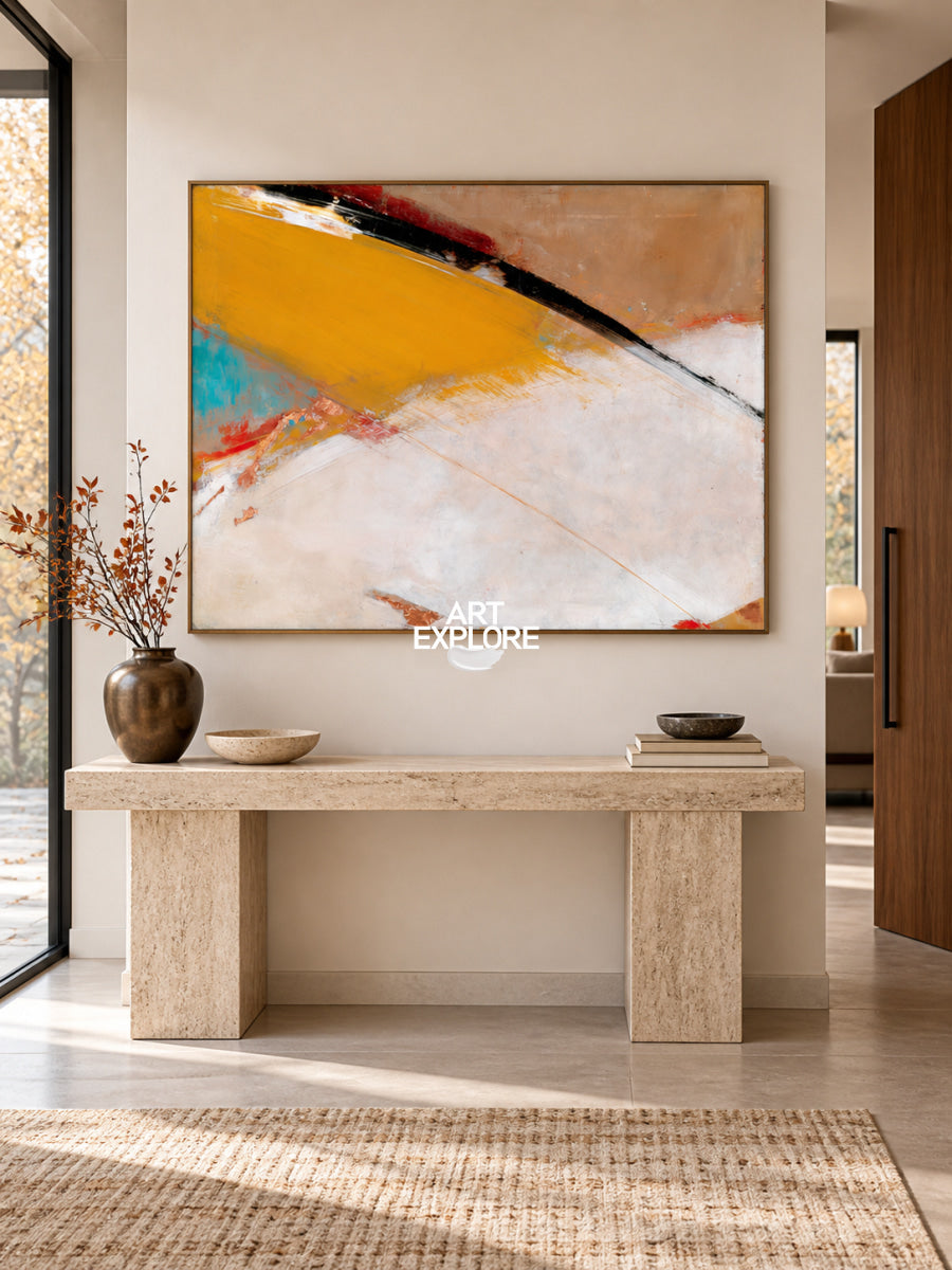 Modern Abstract Oil Painting With Textured Brushstrokes In Warm Earth Tones