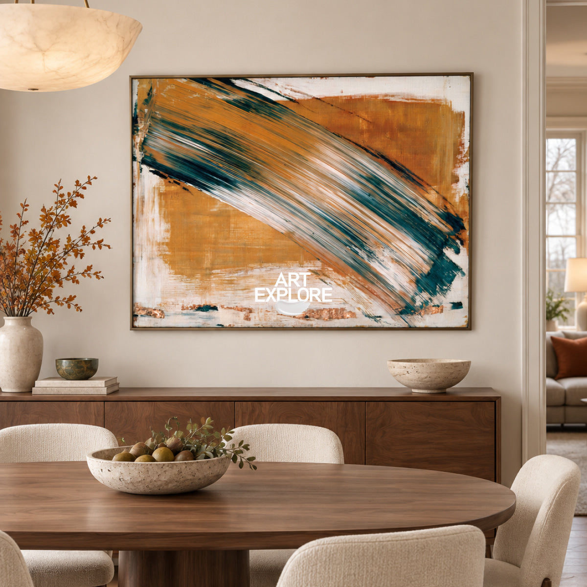 Abstract Orange And Green Canvas Painting Hand-Painted Wall Art