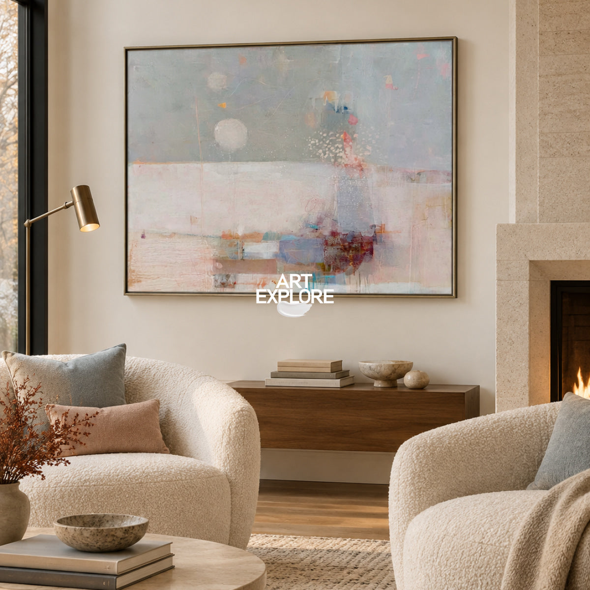 Abstract Pink And Blue Canvas Painting Hand-Painted Wall Art For Modern Home