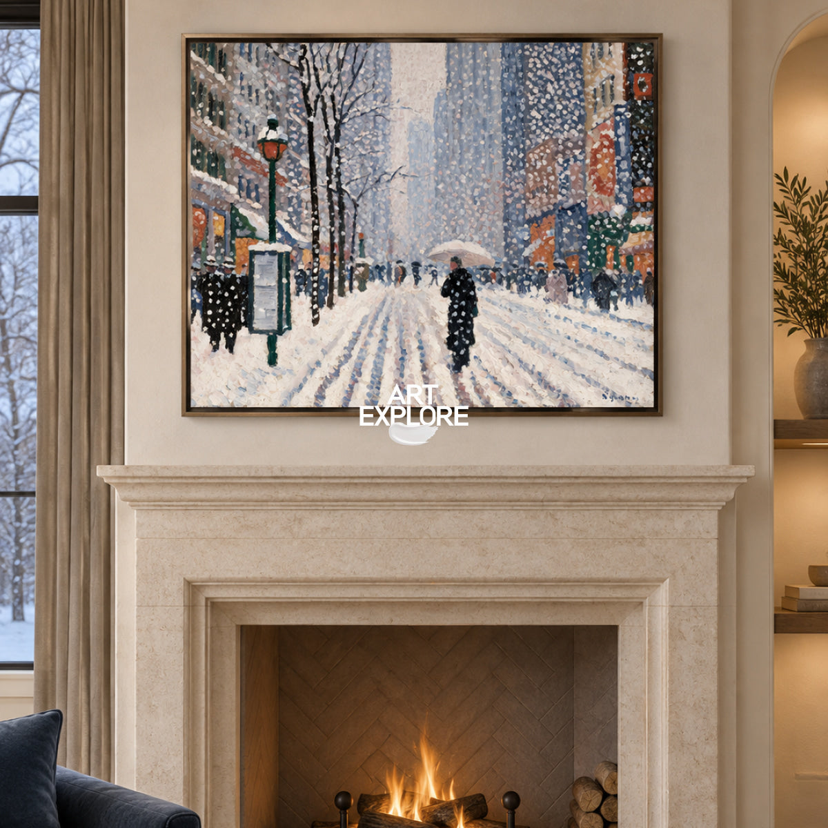 Warm Winter Scenery Canvas Painting For Modern Living Room