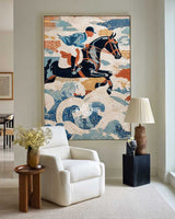 Horse Riding Art Painting | Modern Blue Textured Equestrian Wall Decor ArtExplore