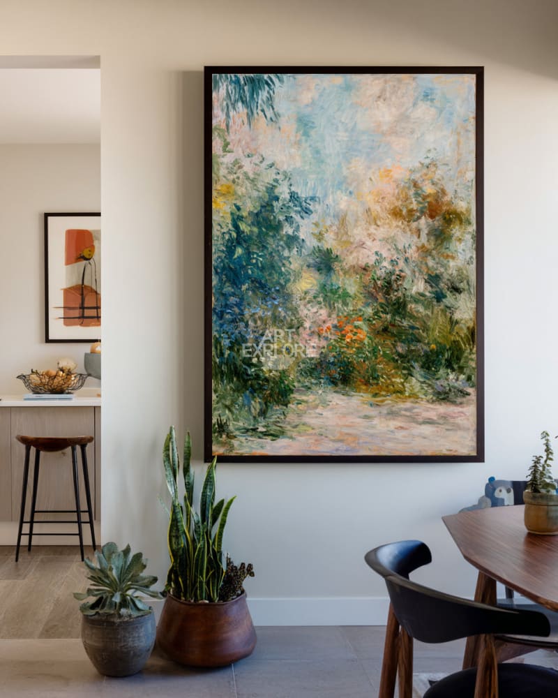 Impressionist Garden Scene Oil Painting | Vertical Handmade Art | ArtExplore