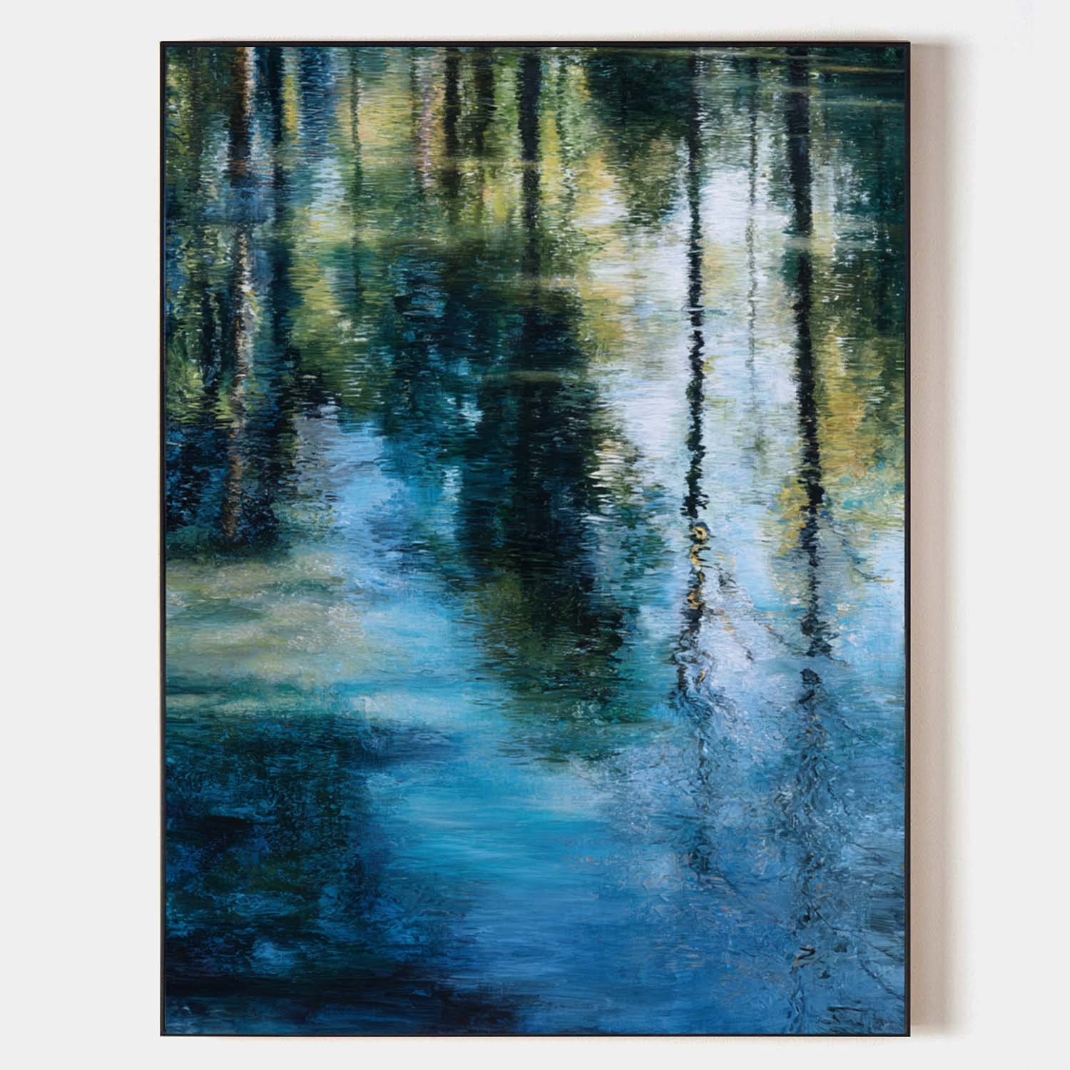 Impressionist Green Reflection Oil Painting – Large Vertical Canvas for Modern Home | ArtExplore